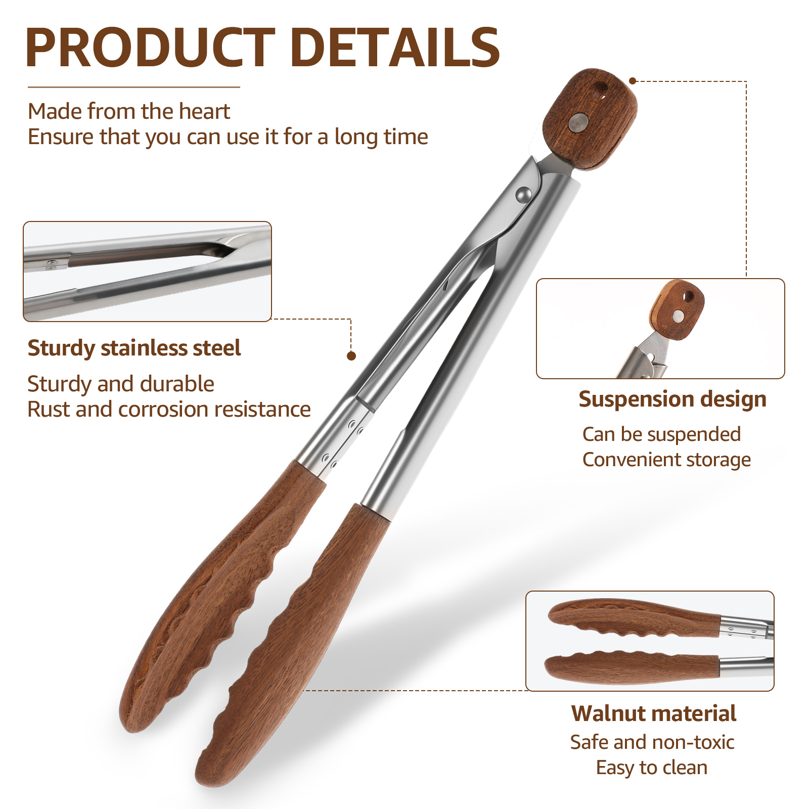 2/3 Pcs Food Tongs Walnut Wood - Kitchen Gadgets Products บทวิจารณ์และราคา